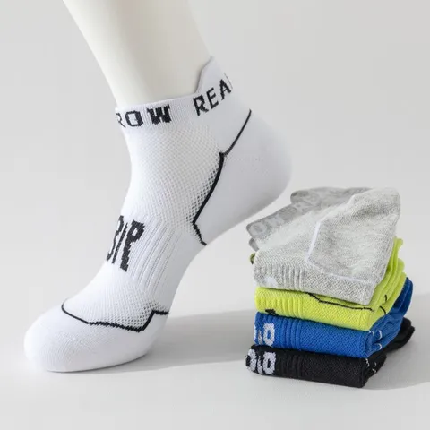 Men's Summer Thin Sports Short Socks Breathable Mesh Athletic Boat Socks Letter Print Casual Ankle Socks