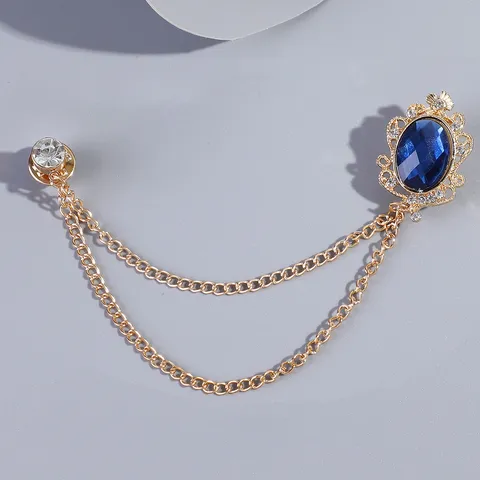 Alloy Ketting Brosche Pin Verguld Blauw Strass Geometrische Kraag Speld Anti Blootstelling Kleding Accessoires Voor Vrouwen