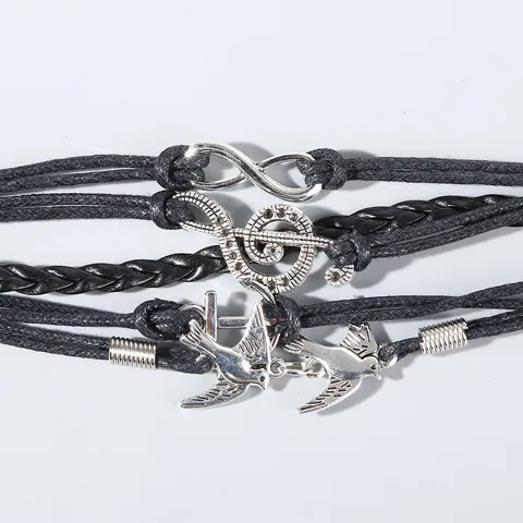 Bracciale Intrecciato a Mano in Corda di Pelle Charm in Lega Multistrato Braccialetto Avvolgente Retrò Elegante Gioielli Regalo Per Unisex