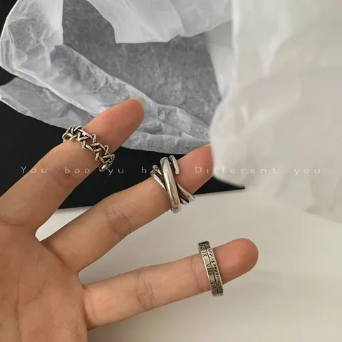 Vintage Roman Numeral Open Rings For Women Hip Hop Style Distressed Alloy Finger Rings Set Stackable Adjustable Jewelry
