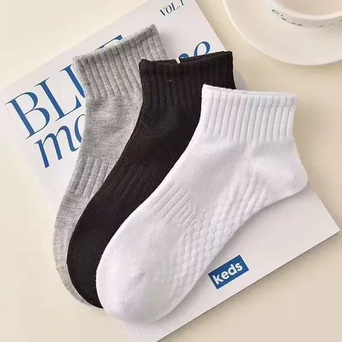 Unisex Breathable Cotton Blend Short Socks Solid Color Honeycomb Mesh Athletic Casual Ankle Socks