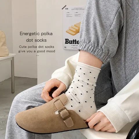 Women's Cute Polka Dot Slouch Socks Summer Thin Korean Style Rolled Cuff Crew Socks Casual Cotton Breathable Hosiery