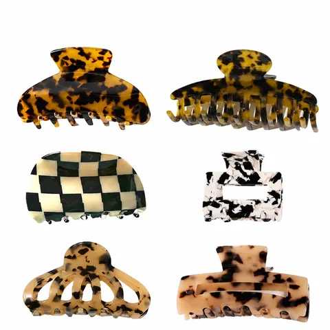 Large Acetate Acrylic Hair Claw Clip Geometric Marble Leopard Pattern Hair Accessories For Women Hair Styling