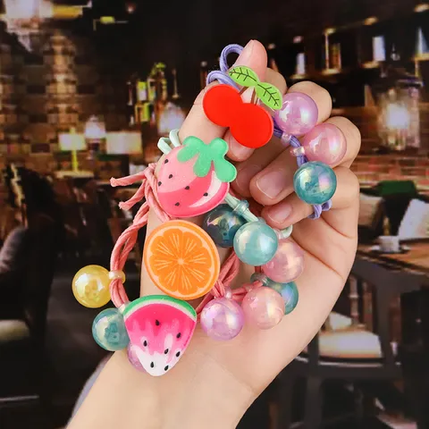 Kids Cartoon Fruit Hair Ties Elastic Hair Bands Colorful Resin Strawberry Pineapple Cherry Toddler Girls Hair Accessories