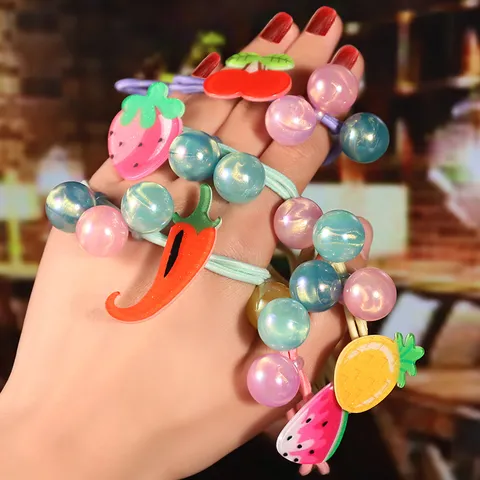 Kids Cartoon Fruit Hair Ties Elastic Hair Bands Colorful Resin Strawberry Pineapple Cherry Toddler Girls Hair Accessories