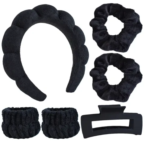 Juego De Diadema Y Muñequera Cloud Spa Para Lavar La Cara Diadema De Maquillaje De Poliéster Gomas Para El Pelo Y Pinza Para El Pelo Para Mujer