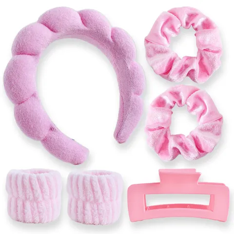 Juego De Diadema Y Muñequera Cloud Spa Para Lavar La Cara Diadema De Maquillaje De Poliéster Gomas Para El Pelo Y Pinza Para El Pelo Para Mujer