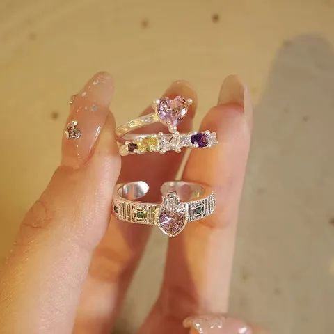 Ins Moda Minimalista Aleación Strass Anillo Abierto Mujeres Lindo Corazón Estrella Floral Cristal Ajustable Dedo Joyería Regalo