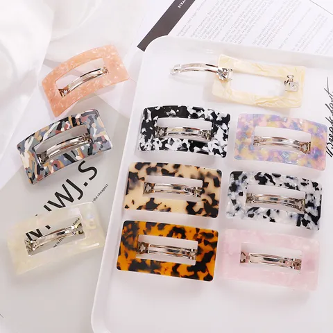 Korean Rectangular Acetate Spring Hair Clip For Women Marble Tortoiseshell Barrette Fashion Hair Accessories Ponytail Clip