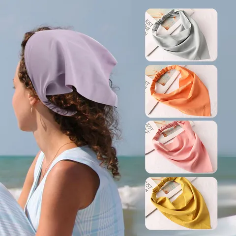 Foulard Triangle en Mousseline de Couleur Unie pour Femmes Bandeau Élastique Accessoire de Coiffure Mode pour Plage Vacances