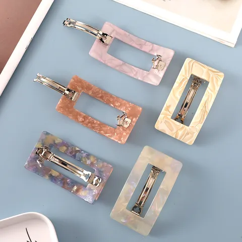 Korean Rectangular Acetate Spring Hair Clip For Women Marble Tortoiseshell Barrette Fashion Hair Accessories Ponytail Clip