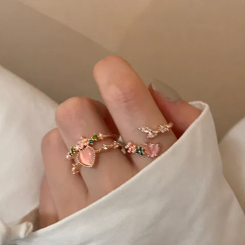 Anillo Abierto de Diamante de Imitación de Corazón de Doble Capa Aleación Joyería de Moda Geométrica para Mujer Cita Diaria Fiesta