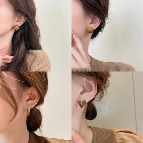 Minimalista Chic Aleación Resina Geométrico Corazón Pendientes de Botón Con Poste de Acero Inoxidable Joyería de Moda para Mujer Regalo