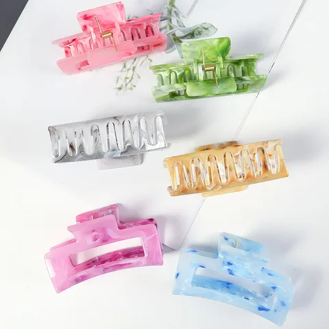 Koreanischer Stil Glänzend Wolkenmuster Rechteckig Hohl Haarkralle Kunststoff Geometrisch Groß Haarkrabbe Für Damen Täglich Kopfschmuck