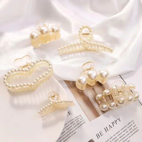 Eleganter Koreanischer Stil Acryl Haarkralle Clip Für Damen Mit Künstlichen Perlen Große Rutschfeste Haarklammer Haarschmuck