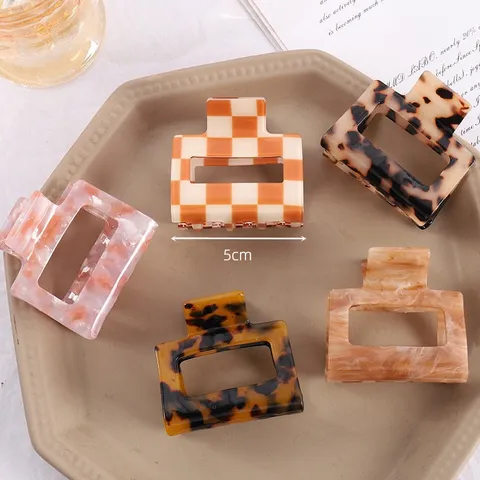Westlicher Stil Acryl Quadratische Haarkralle Geometrisch Schachbrettmuster Schildpatt Muster Pferdeschwanz Haarklemme Top Clamp Für Damen Alltäglicher Haarschmuck