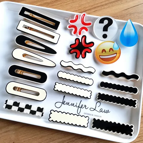 Korean Style Acrylic Hair Clip Checkerboard Scalloped Edge Fringe Side Clip Black White Geometric Emoji Hairpin Women Hair Accessories