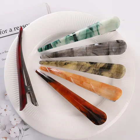 Korean Style Acetate Marble Pattern Hair Clip Elegant Horn Hair Claw For Women Minimalist Handmade Hair Styling Accessories