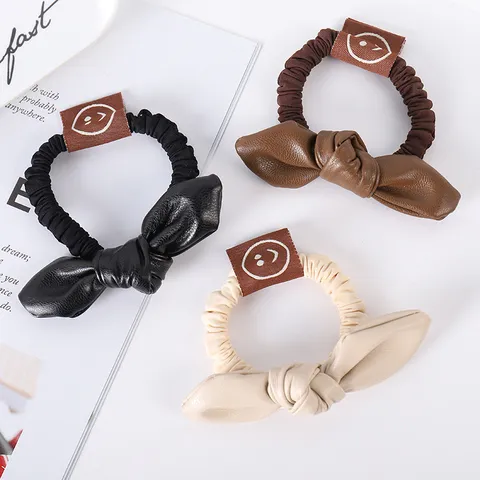 Koreaanse Kunstleder Strik Haargummi Elastische Haarband Hoge Rek Ponytail Houder Casual Zoete Meisje Haaraccessoires