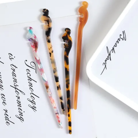 Minimalist Acetate Hair Sticks Hollow Out Chinese Style Hairpins Vintage Tortoiseshell Marble Pattern Hair Forks For Women