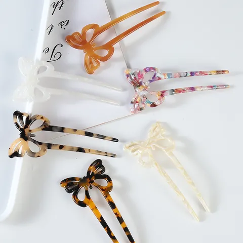 Acetate Cellulose Butterfly Hair Stick Hollow Out Tortoiseshell U Shaped Updo Hair Fork For Women Everyday Styling Accessories