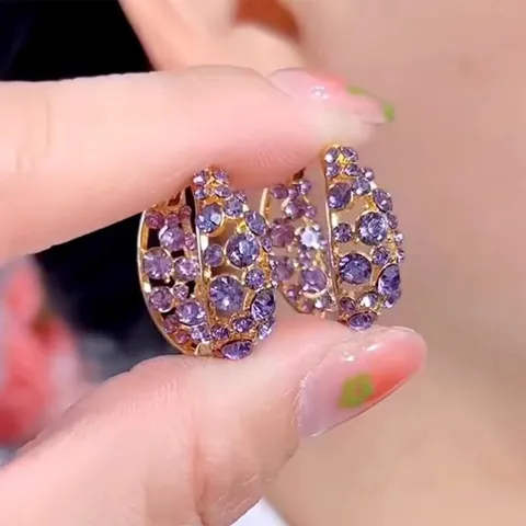 Pendientes de Aro de Aleación de Lujo con Diamantes de Imitación Coloridos para Mujer Pendientes de Cristal Brillante Joyería de Moda Galvanizada Regalo