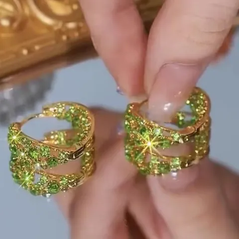 Pendientes de Aro de Aleación de Lujo con Diamantes de Imitación Coloridos para Mujer Pendientes de Cristal Brillante Joyería de Moda Galvanizada Regalo