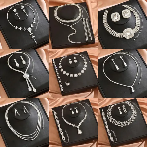 Set Gioielli Sposa Lusso Rame Strass Ciondolo Goccia Collana Orecchini Bracciale per Matrimonio Banchetto Donna Gioielli Accessori