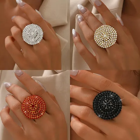 Anello Statement Geometrico Con Grandi Strass Rotondi Da Donna Anello Da Cocktail Regolabile Aperto In Cristallo Lucido Per Gioielli Da Festa