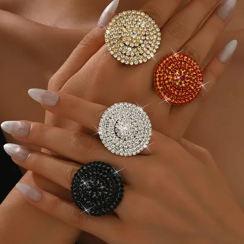 Anello Statement Geometrico Con Grandi Strass Rotondi Da Donna Anello Da Cocktail Regolabile Aperto In Cristallo Lucido Per Gioielli Da Festa