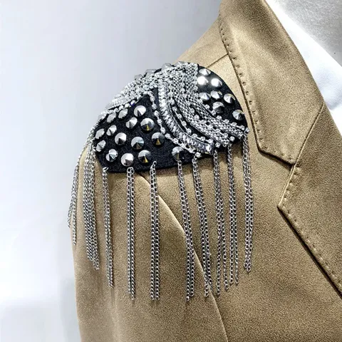 Hombrera de Charretera Hecha a Mano con Borla Strass Remache Estilo Punk Escenario Exagerado Actuación Chaqueta Accesorios Joyería Regalo