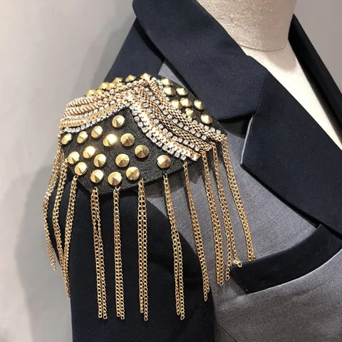 Hombrera de Charretera Hecha a Mano con Borla Strass Remache Estilo Punk Escenario Exagerado Actuación Chaqueta Accesorios Joyería Regalo
