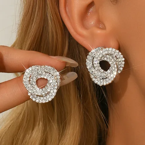 Orecchini a Bottone con Strass Geometrici da Donna Orecchini a Cerchio Pendenti a Cuore Foglia Rombo in Rame Galvanizzato Lucido Gioielli di Moda Eleganti