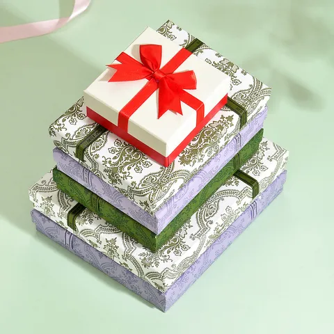 Squisita Scatola Regalo per Gioielli in Cartone Elegante Fiocco di Nastro Scatola di Imballaggio Quadrata per Collana Anello Braccialetto Custodia