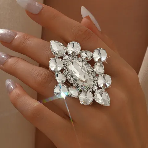 Anello Aperto Regolabile in Rame Con Strass Statement Geometrico Farfalla Fiore Lussuoso Esagerato Gioielli Sposa Anelli per Matrimonio Festa Donna Regalo