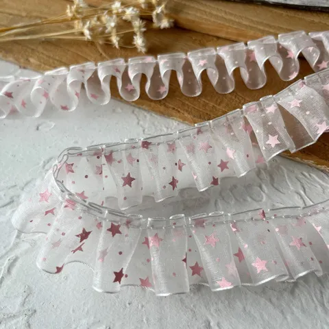 Star Polka Dot Mesh Pleated Lace Ribbon Trim Printed Organza Tulle Fabric For DIY Handcraft Doll Clothes Garment Decoration Ribbon