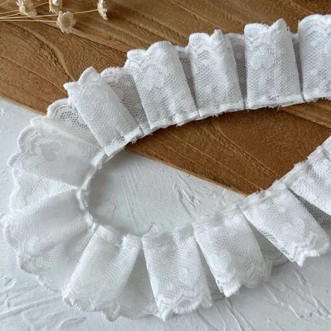 Dubbellaagse Witte Kantafwerking Geplooide Ruche Lint Voor DIY Poppenkleertjes Lolita Jurk Naaiaccessoires Decor