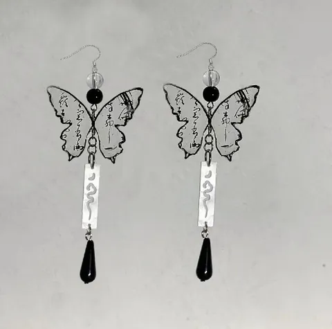 Pendientes de Mariposa de Pintura de Tinta China Neoclásica Vintage Chinoiserie Larga Borla Gota de Agua Colgante Pendientes Para Mujeres
