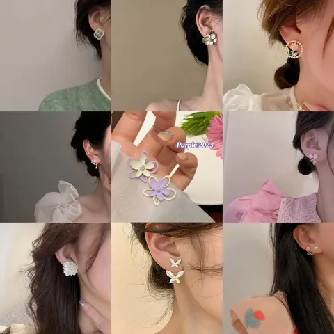 Pendientes de Botón de Aleación con Flores y Strass Estilo Coreano Elegantes Pendientes de Mariposa con Perla Artificial Mujer