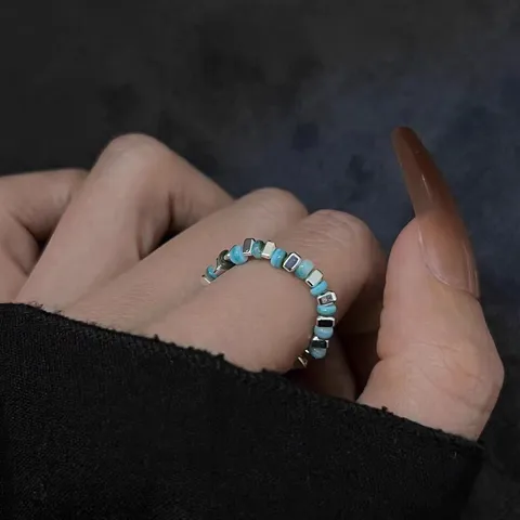Anillo Elástico de Cuentas de Colores Hecho a Mano para Mujer Cuentas de Aleación de Vidrio Anillo de Dedo Apilable Joyería de Lujo Ligera Regalo
