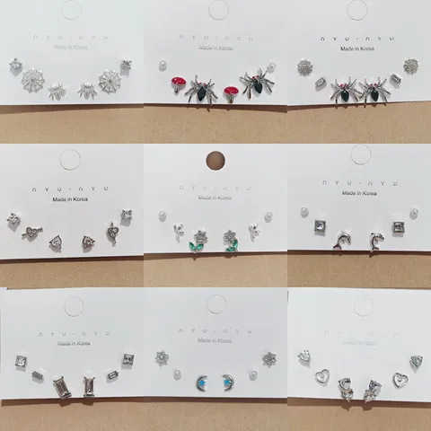 Conjunto de Pendientes de Botón de Moda Aleación Strass Araña Seta Flor Corazón Delfín Geométrico Joyería Regalo para Mujeres