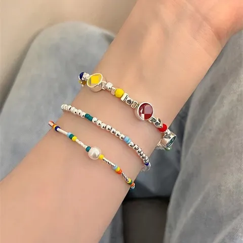 Dulce Pulsera de Dijes con Cuentas de Cara Sonriente de Strass de Aleación Cadena Multicapa Perla Artificial Pulsera para Mujeres Joyería Regalo