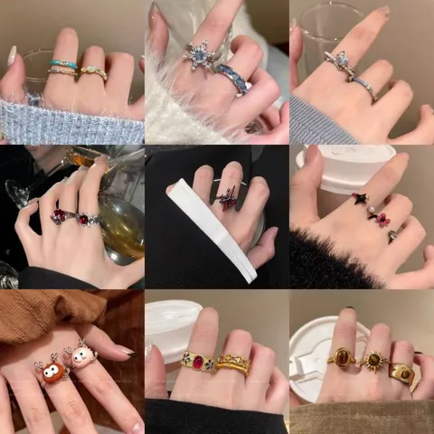 Anillo Abierto Punk Gótico Ajustable Vintage Minimalista Estrella Corazón Mariposa Strass Anillo de Dedo Joyería de Fiesta para Mujer