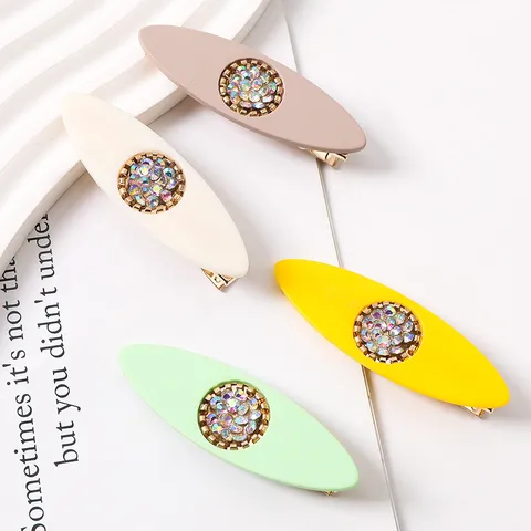 Korean Style Resin Rhinestone Hair Clip Candy Color Duckbill Clip Leopard Print Geometric Hairpin For Women Hair Accessory