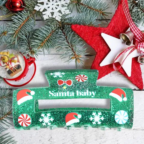 Festive Christmas Hair Claw Clips Santa Claus Snowman Christmas Tree Design Plastic Glitter Hair Grip For Women Girls Holiday Accessories
