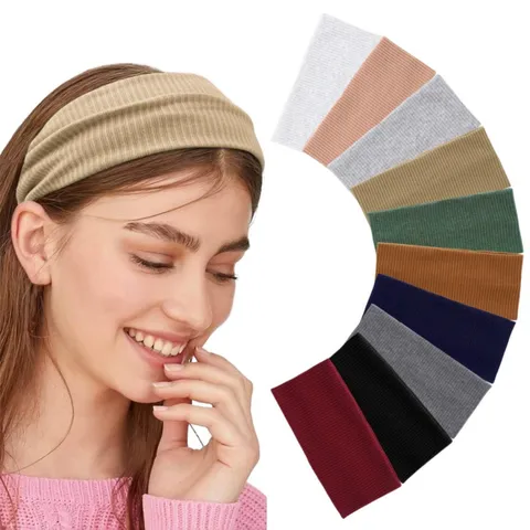 Women Men Sports Headband Polyester High Elastic Wide Ribbed Yoga Hair Band Retro Knit Sweatband Turban For Fitness Run Outdoor