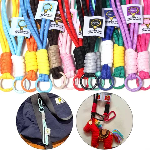 Original Braided Polyester Lanyard Double Layer Color Block Anti Lost Wrist Strap Metal Ring Keychain DIY Accessories