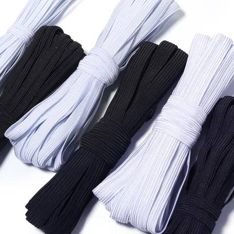 Banda Trenzada Plana de Alta Elasticidad Para Coser Cinturillas de Ropa Mangas Accesorios de Ropa de Bebé Cuerda Elástica Negro Blanco Poliéster Cordón Elástico