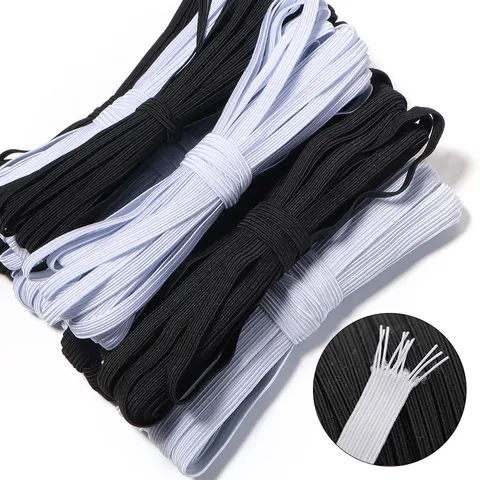 Banda Trenzada Plana de Alta Elasticidad Para Coser Cinturillas de Ropa Mangas Accesorios de Ropa de Bebé Cuerda Elástica Negro Blanco Poliéster Cordón Elástico