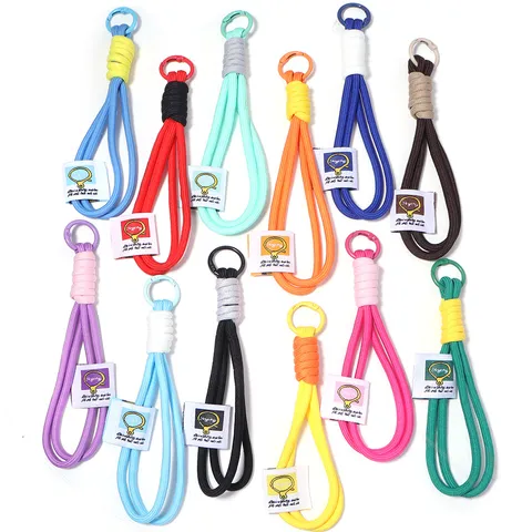 Original Braided Polyester Lanyard Double Layer Color Block Anti Lost Wrist Strap Metal Ring Keychain DIY Accessories